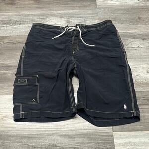 Vintage 90s Polo Ralph Lauren Black‎ Mens L Beachy Cargo Pocket Nylon Shorts EUC